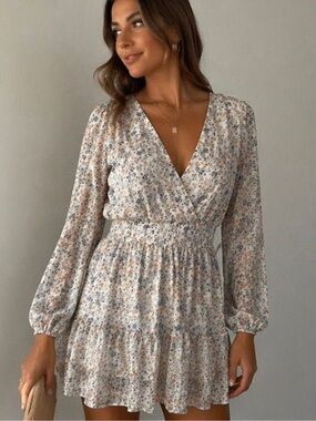 Japna Floral Mini Dress - Blue and Cream